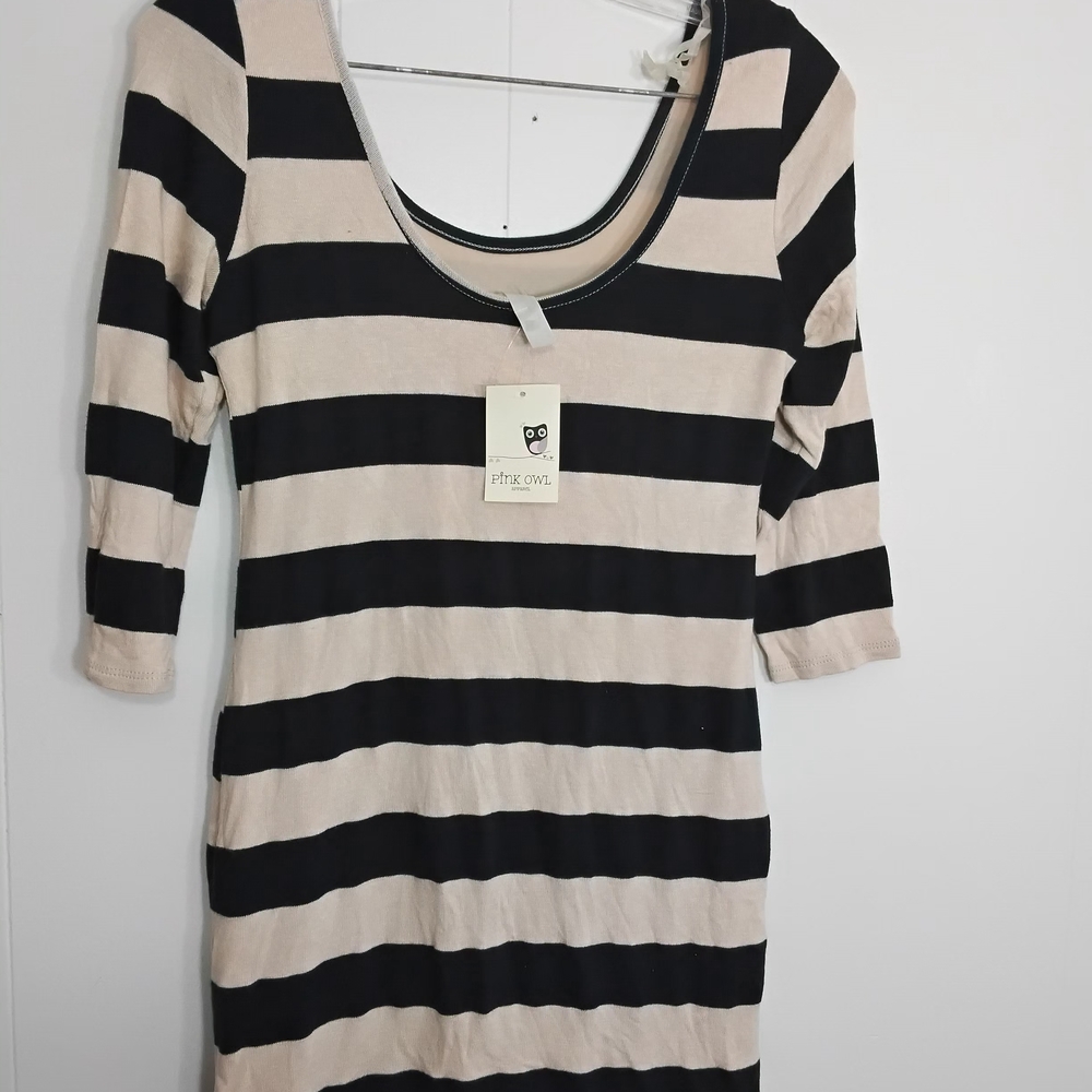 Pink Owl Black & Cream Striped Scoop Neck Dress